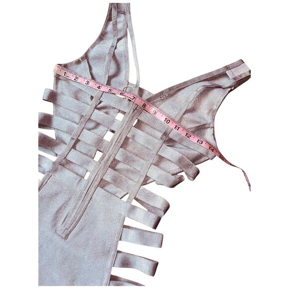 NEW WOW Couture SILVER Sexy Strappy Cheeky Bandage One Piece Swimsuit Size Small - Picture 9 of 10